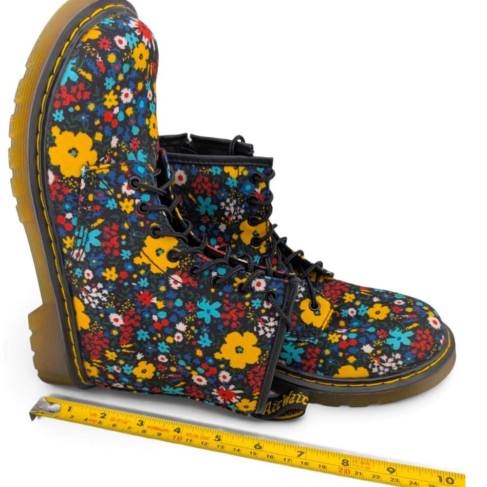 Dr Martens Delaney Girls Youth 5 Floral Canvas Combat Boots Side Zip EU 36